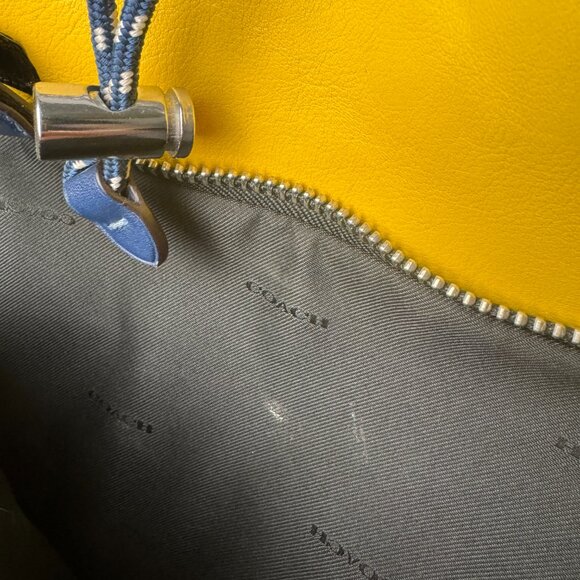 Yellow Coach Backpack | League Flap Backpack In Colorblock | Canary Yellow Navy - Picture 7 of 7